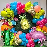 135Pcs Tropical Flamingos Balloons Garland Kit Blue Orange Rose Red Green Hawaii Luau Party Balloons