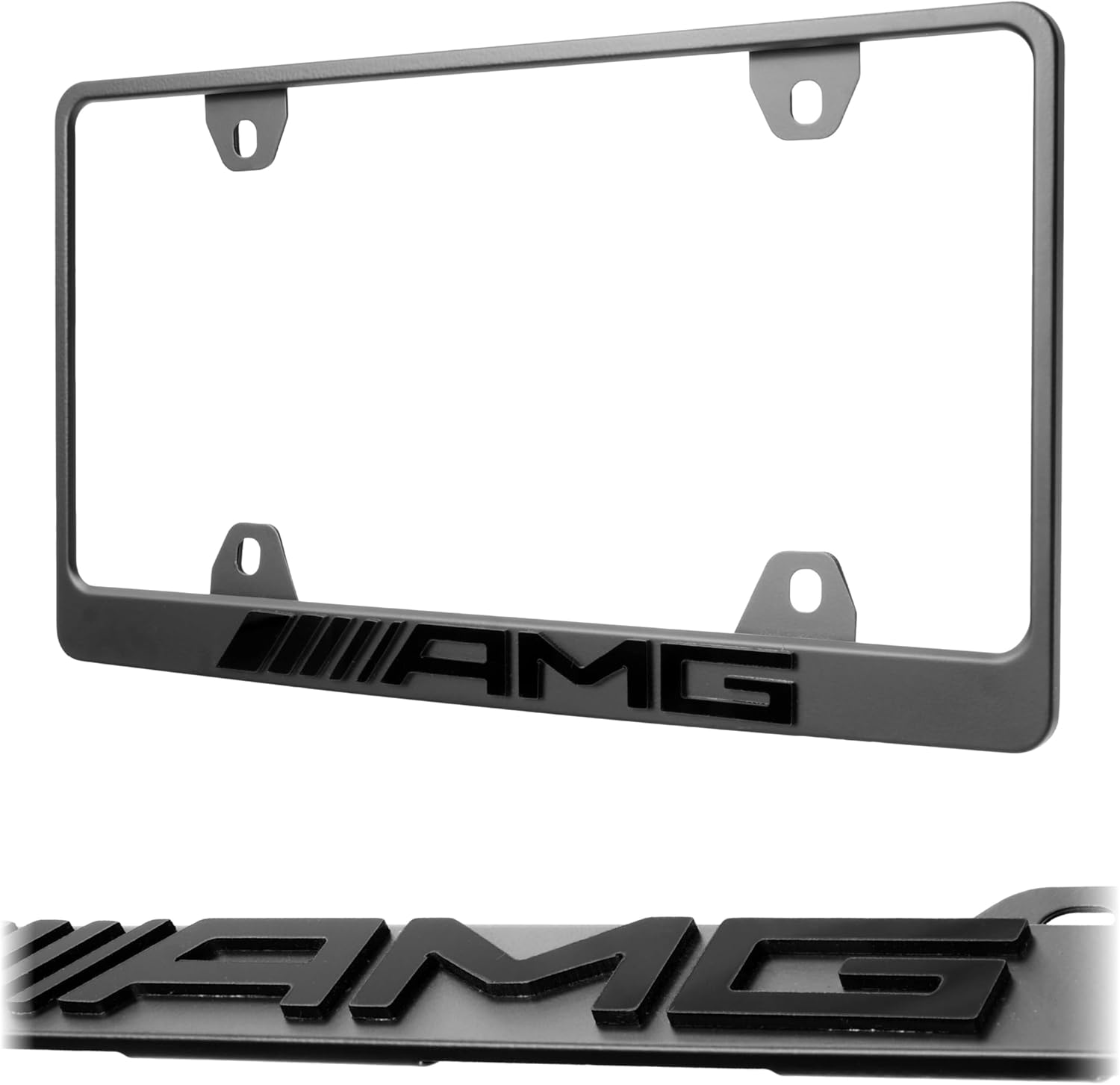 3D License Plate Frame – Stealth Black Powder Coat UV Resistant Rust-Proof Steel 1pcs Plate Holder – Compatible with AMG A C E S G CL SL SLK CLE CLK GLK GLC GLE EQE EQS Class (3D BLACK RAISED LETTER)