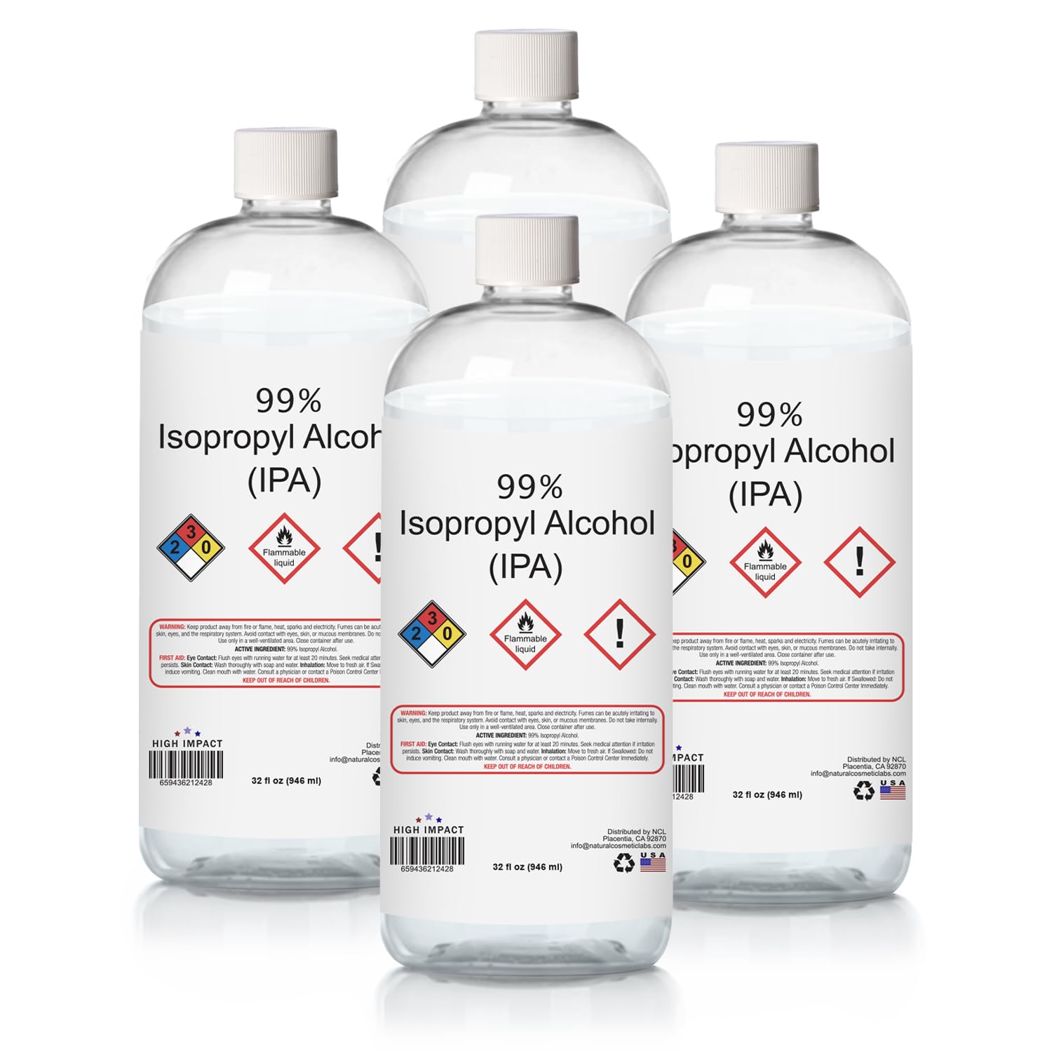 High Impact 99% Isopropyl Alcohol (IPA) 32oz - Made in The USA - Pack of 4