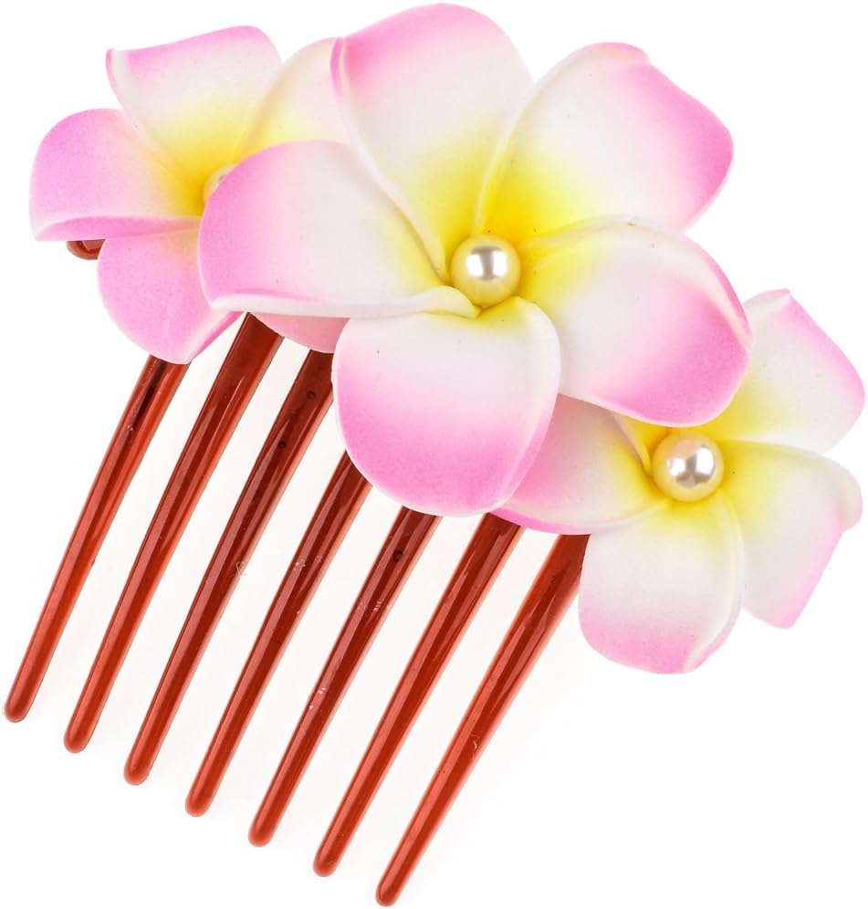 Plumeria Hair Clips Hawaii Hairpin Bobby Pin Flower Foam Hair Clip Plumeria Rubra Flower Headpiece Accessory Hair Combs (Pink)