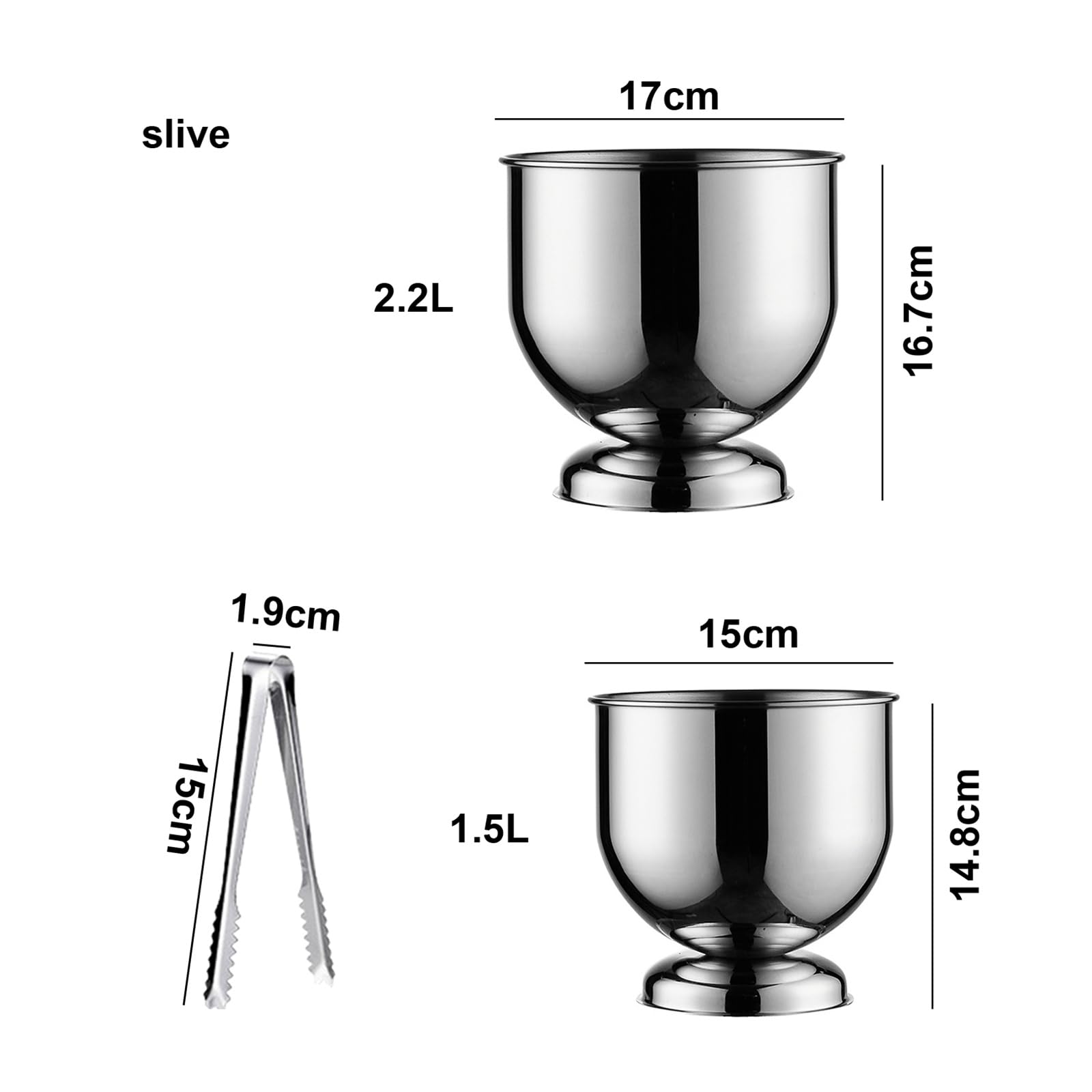 Cubos de Hielo para champán,Cubo de Hielo del Acero Inoxidable,Tina para Bebidas aislada y Cubo para Hielo,Enfriador de Bebidas para Fiestas,Plata,1.5L