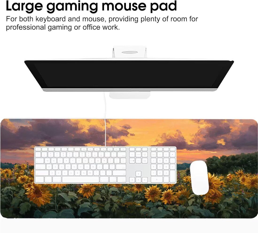 Podkładka pod mysz xxl 1400x600x3mm słonecznik, podkładka pod mysz do gier krajobraz, poprawa dokładności i szybkości, podkładka pod mysz do gier antypoślizgowa gumowa podstawa, dekoracja na biurko MM