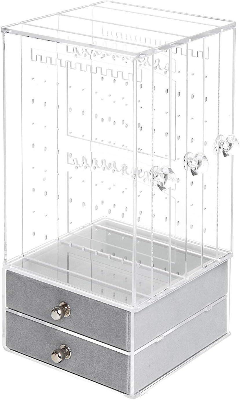 ZEYU HOME Jewelry Organizer Necklace Earrings & Bracelet Hanger Acrylic Display Storage Case Decor Gifts for Women (Clear)