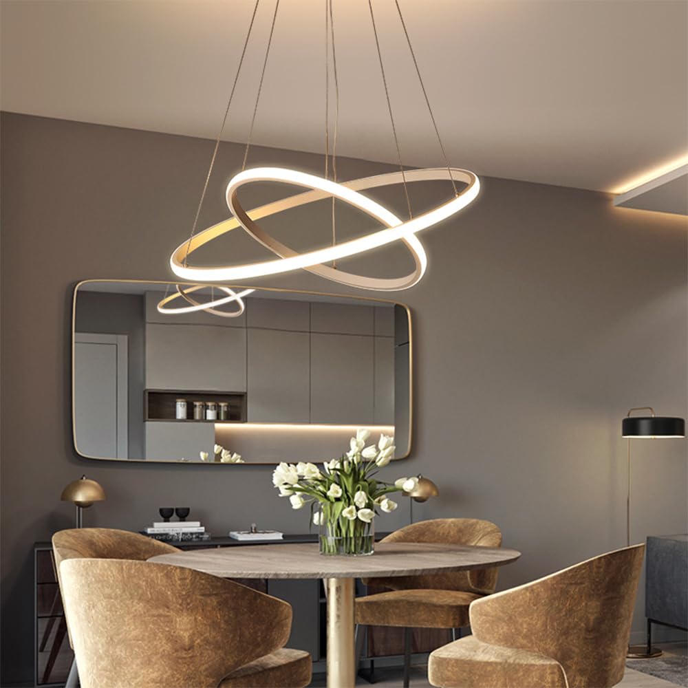 Lámpara Colgante LED, Moderna Colgante de Techo Altura Regulable 2 anillos Comedor Lamparas de Techo realizado Araña para Dormitorio salones Cocina Oficina mesa de comedor redondo Creativo (Dorado)
