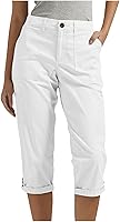 LRMQS Women's Capri Pants with Pockets - Button Cargo Cropped Straight Leg Knee Length Summer Capris