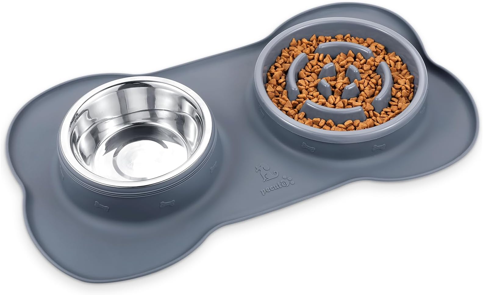 Pecute Slow Feeder Dog Bowls to Slow Down Eating, Dog Bowl Slow Feeder with No-Spill Non-Skid Silicone Mat, Food-Grade Safe Dog Food Bowls Slow Feeder, Stainless Steel Dog Water Bowl for Dogs Cats