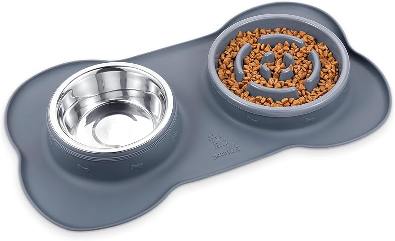 Comedouro lento 3 em 1 para cães pequenos e médios Pecute com tigela de aço inoxidável