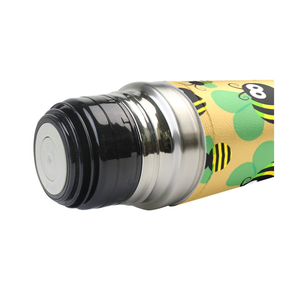 Taza de viaje aislada al vacío de acero inoxidable con doble pared a prueba de fugas, diseño de abejas con estampado personalizado impreso en piel auténtica, termo de 500 ml