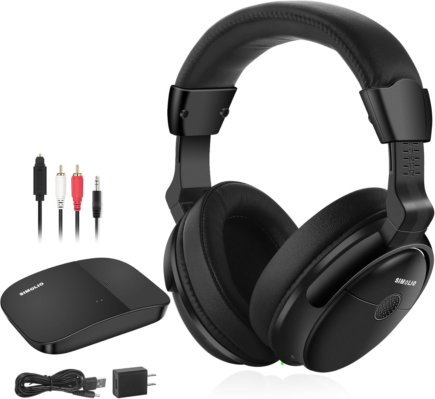 SIMOLIO 825D Auriculares Inalámbricos para TV con Voz Clara para Diálogos | Modo TV y BT, Modo Escucha & Batería Extra para Mayores, Control de Tono y Balanc, Sin Retraso, Conexión para Soundbar, 50M