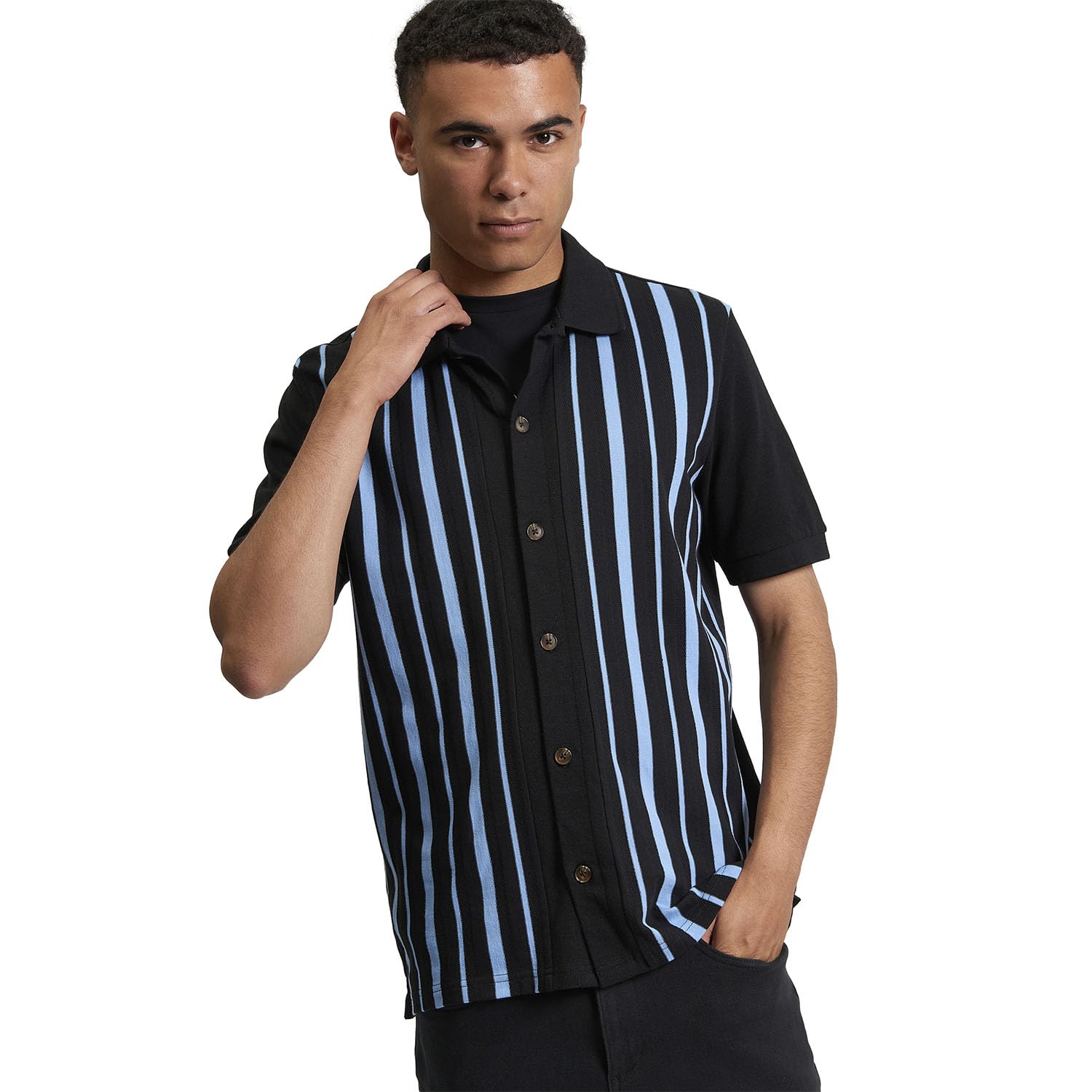 Ben Sherman Mens Striped Button Up Polo Shirt (UK, Alpha, XXL, Regular, Regular, Black)