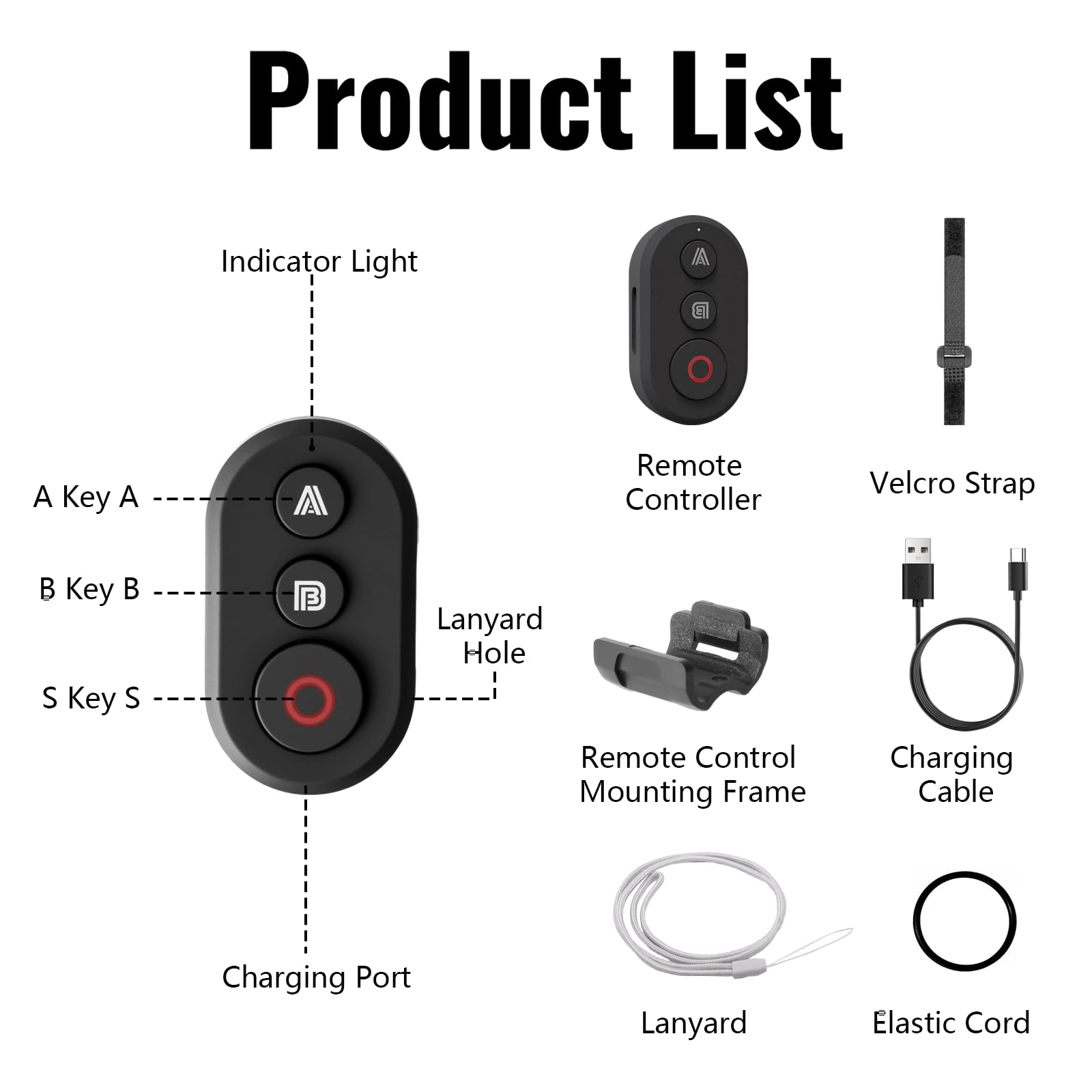 Telecomando wireless per DJI Action 6 /Ation 5 Pro/Action 4/Osmo 360 | Telecomando, Portata 25 m, rilevamento preciso del movimento, intelligenza, supporto per bicicletta