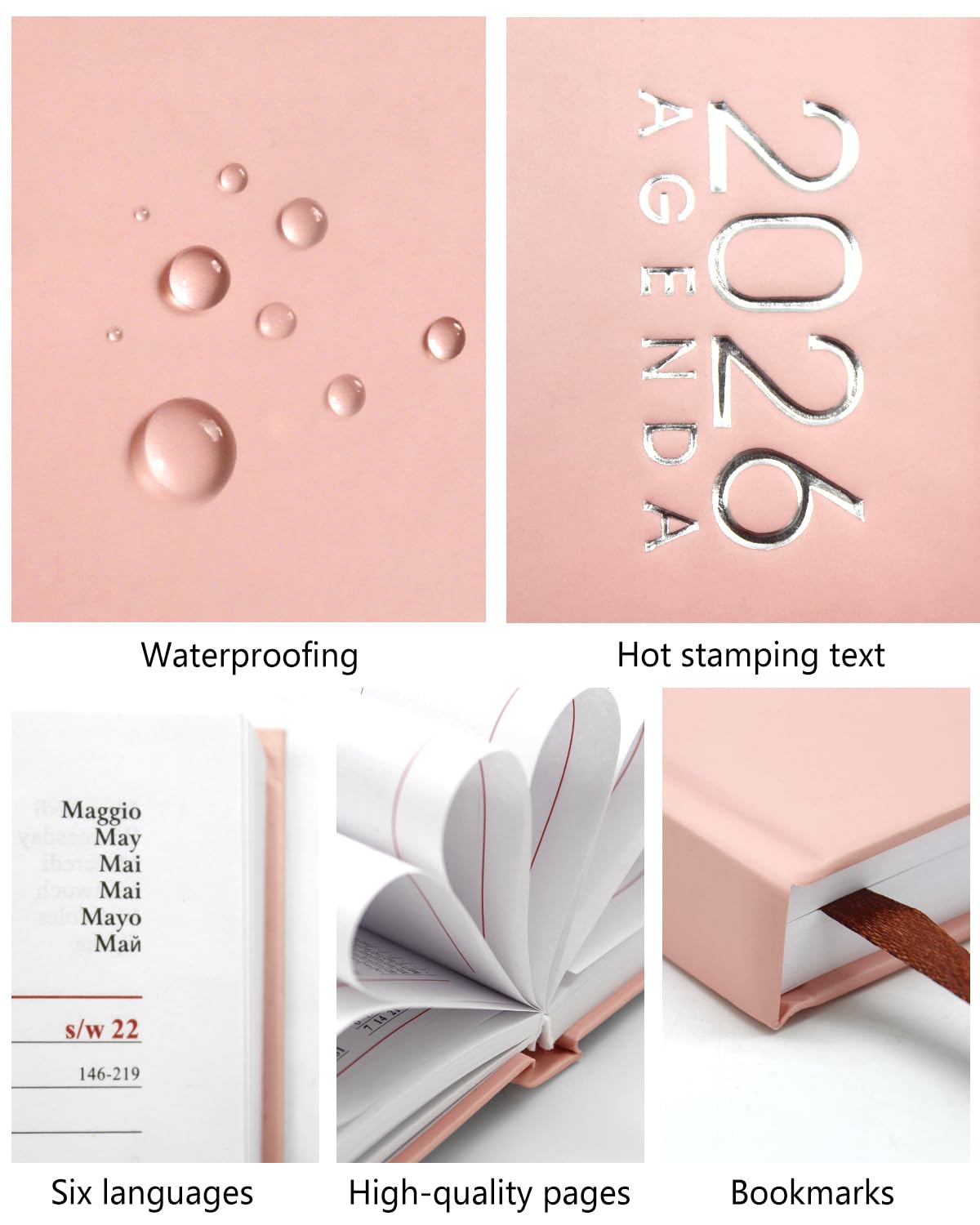 （Gen.-Dic.2026）HW CASA Agenda Giornaliera 2026 Taccuino, Formato A5, Gennaio-Dicembre 2026, Festività Internazionali (DE/IT/ES/EN/FR)