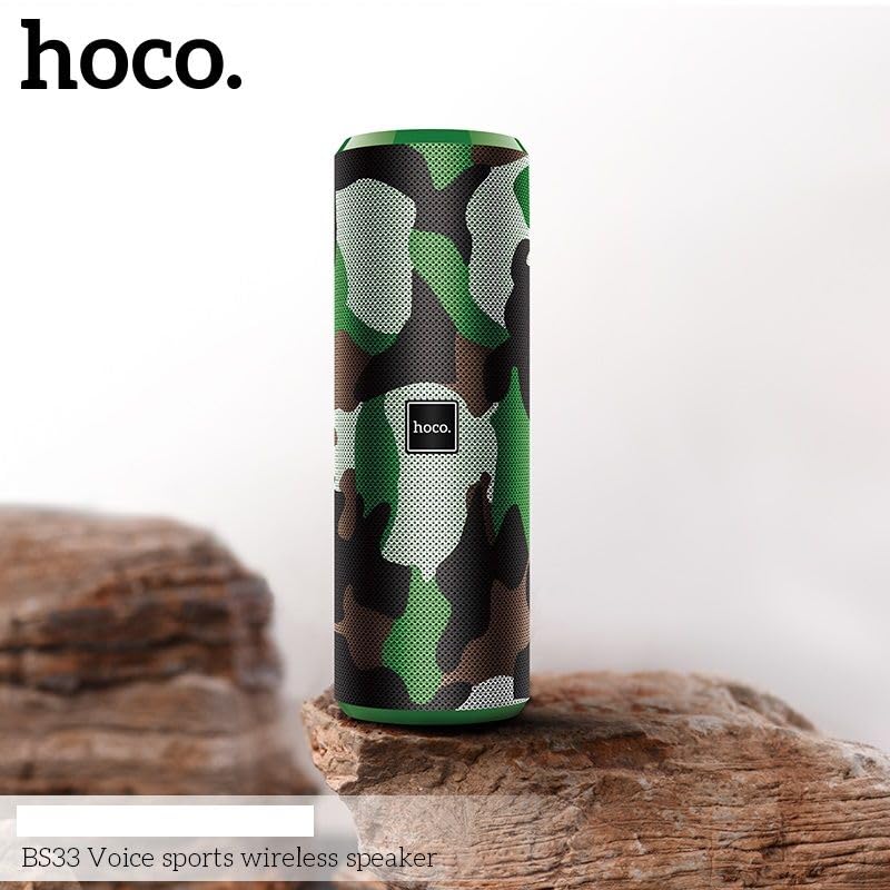 HOCO BS33 Bluetooth Speaker in green camouflage on a rock