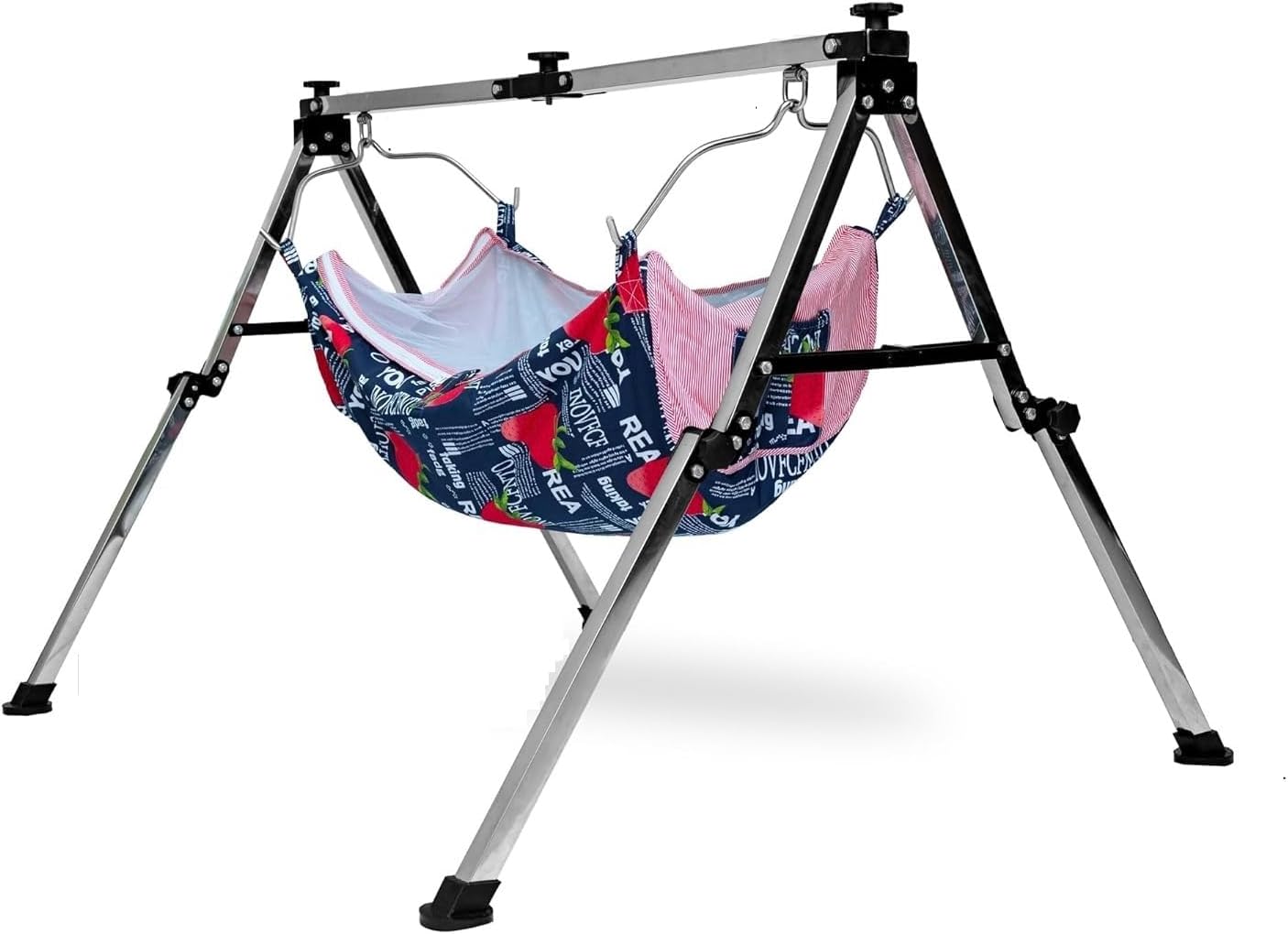 MACKLON Stainless Steel Nri Baby Boy's and Girl's Portable Folding Swing Baby Cradle Ghodiyu Palna with Hammock Having Mosquito Net, Square, Steel (Pack of 1, Khoya Color Multicolor and Multi Deisgn)