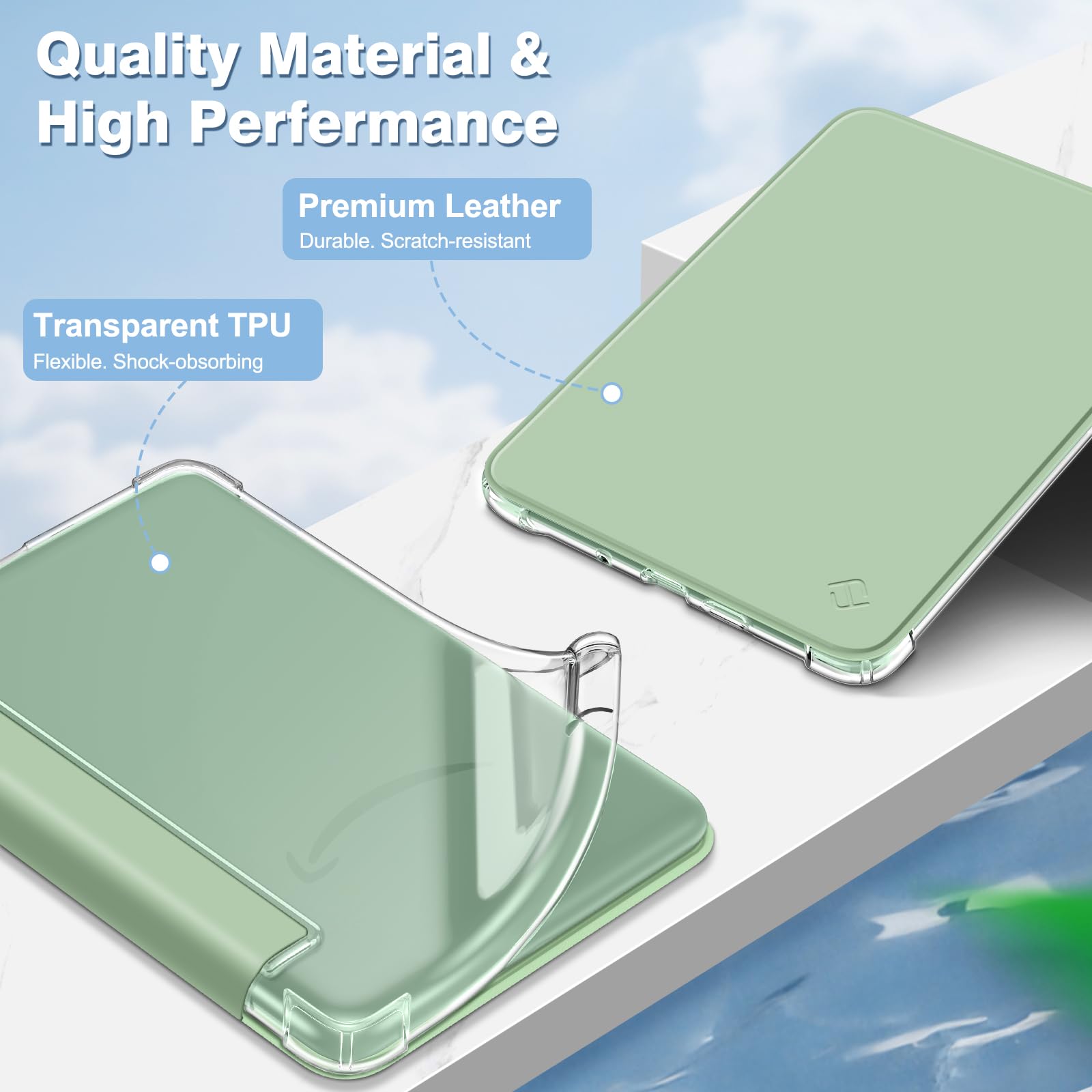 FINTIE Étui pour 6" Kindle (11e Génération, Modèle 2024/2022), Étui Transparent en TPU Souple Housse Veille/Réveil Auto, Vert Agave
