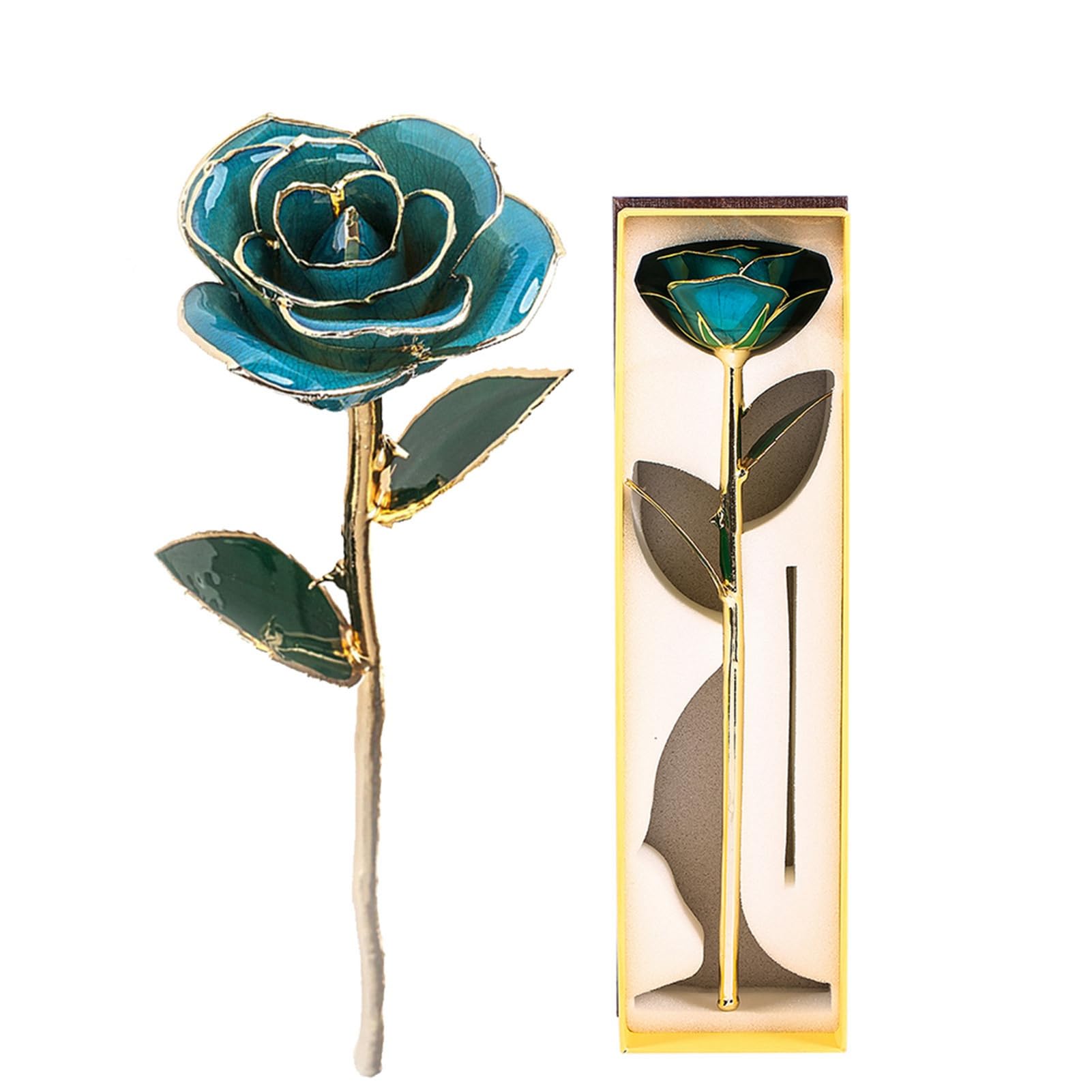 Cuifati Regalo di Rosa in Oro 24 Carati per San - Regalo di Fiori di Rosa a Stelo Lungo Vera Conservata Immersa nell'Oro, Ornamento da Tavolo con Rose Blu per l'anniversario della Festa della Mamma