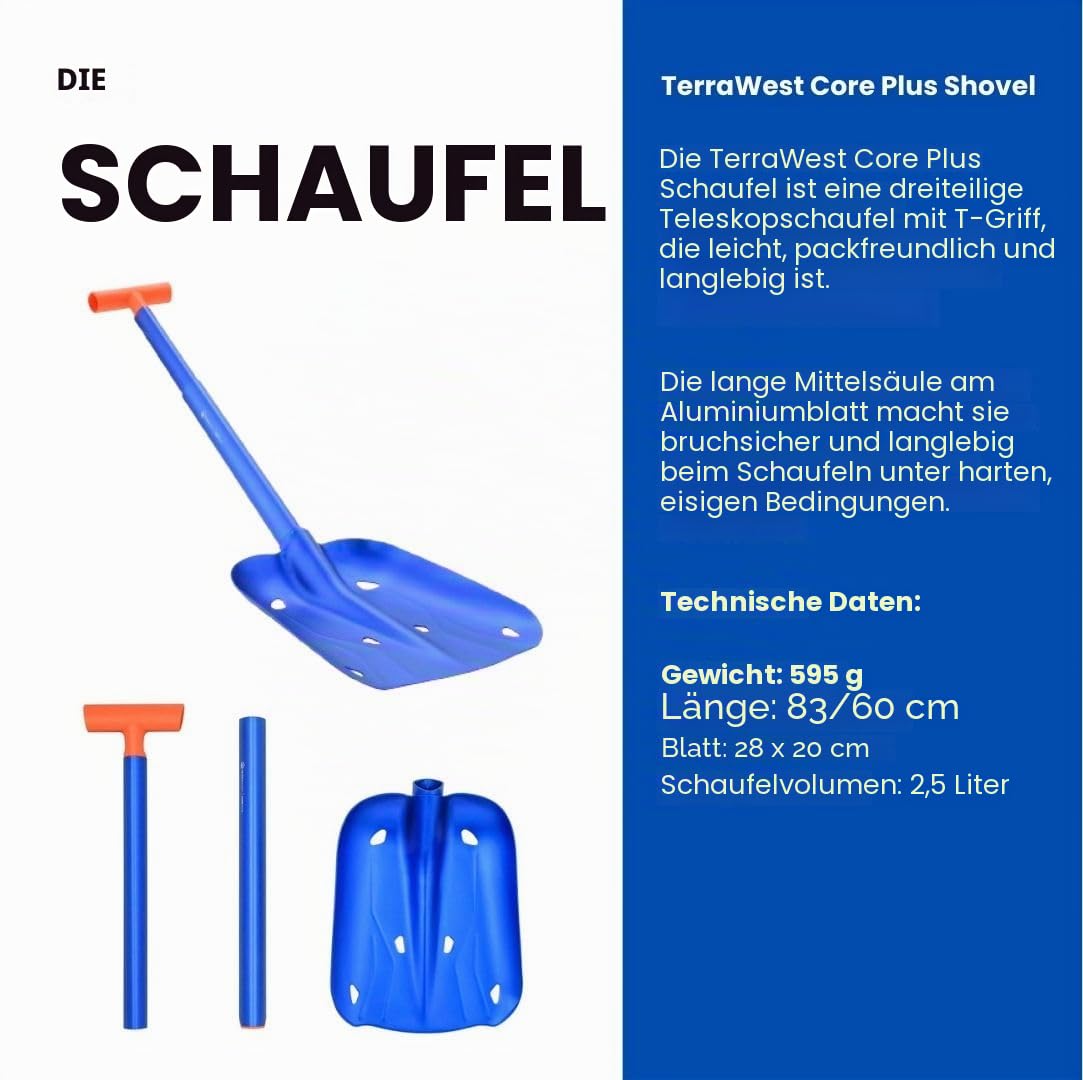 Core Lawinen-Set, Ski-Rucksack inklusive Recco & abnehmbarem Rückenprotektor, Trinkblase, Core Plus Schaufel, Core 240 cm Schnellverschluss-Sonde, Backcountry Skifahren, Snowboarden