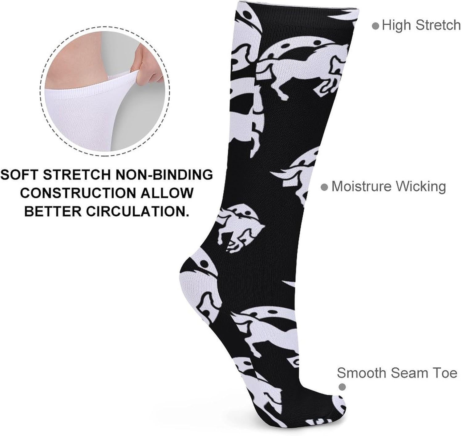 Horseshoe Horse Knee High Socks Casual Long Stockings Over Calf Sock Tube for Women Men