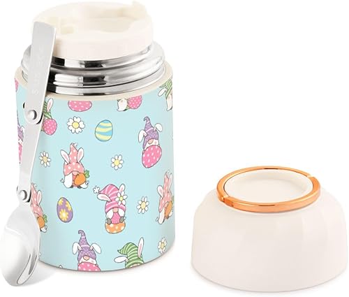 Gnomo Tarro de comida de Pascua con cuchara de acero inoxidable aislado al vacío, contenedor de alimentos de 17 oz termo para almuerzo