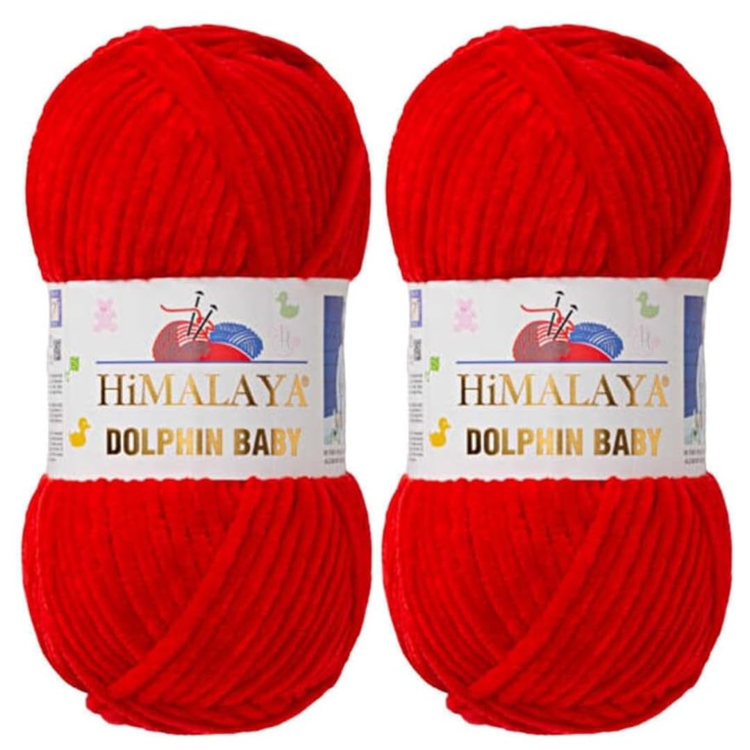 Himalaya Dolphin Baby Yarn 2 X 100g Skeins Super Bulky Yarn for Knitting/Crochet Ideal for Cardigans Shawls Blankets Hats and Home Textiles (2, 80318 RED)