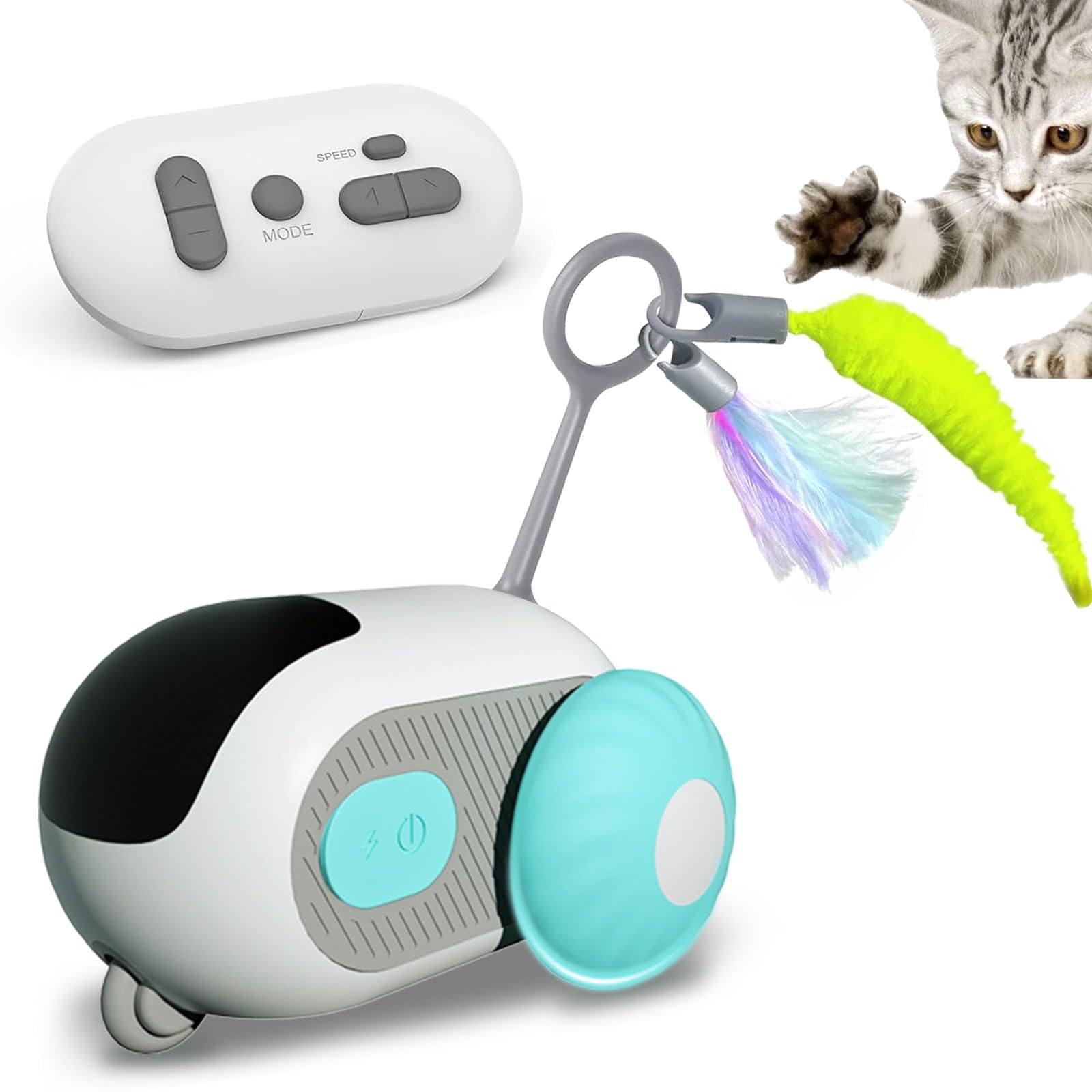 EPROICKS Ratón de Juguete eléctrico para Gatos, Juguete Gato Interactivo con Control Remoto, Ratón de Juguete Interactivo, Ratones de Juguete para Gatos con Cable USB, Dos Modos interactivos (Azul)