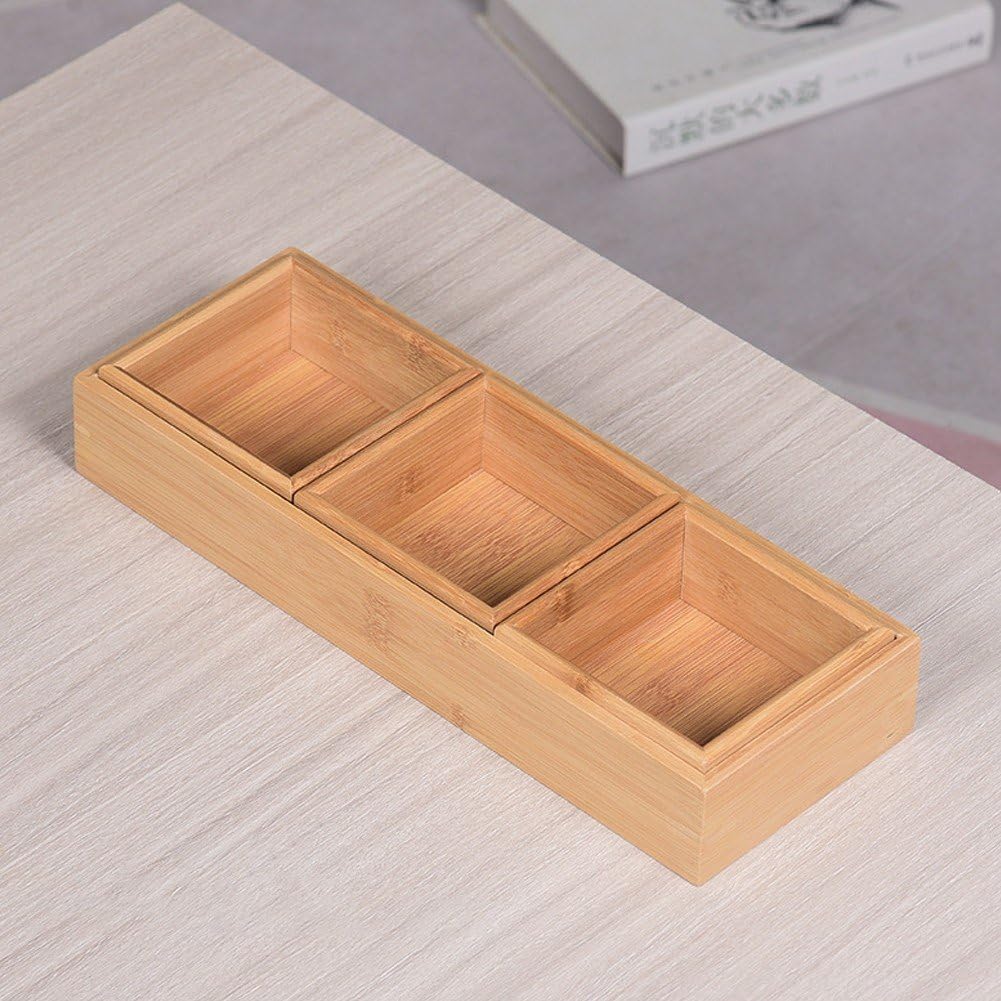 Bandeja de Madera Multiusos, Bandejas de bambú con Compartimentos, Multicolor(Khaki)
