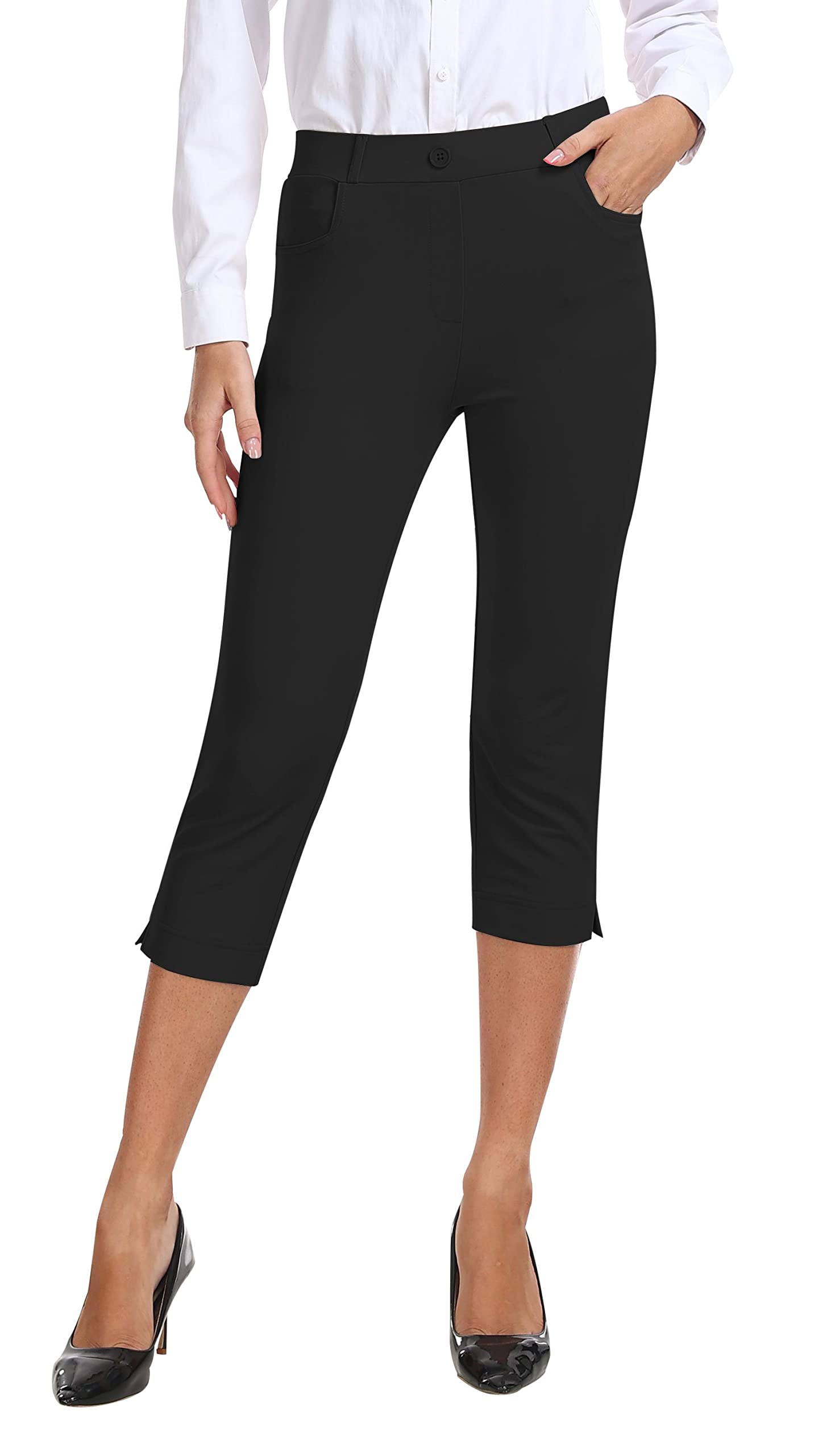 Femme été 3/4 Pantalon de Golf Bureau Business Casual Travail Pantalons avec Poches Taille Haute Stretch