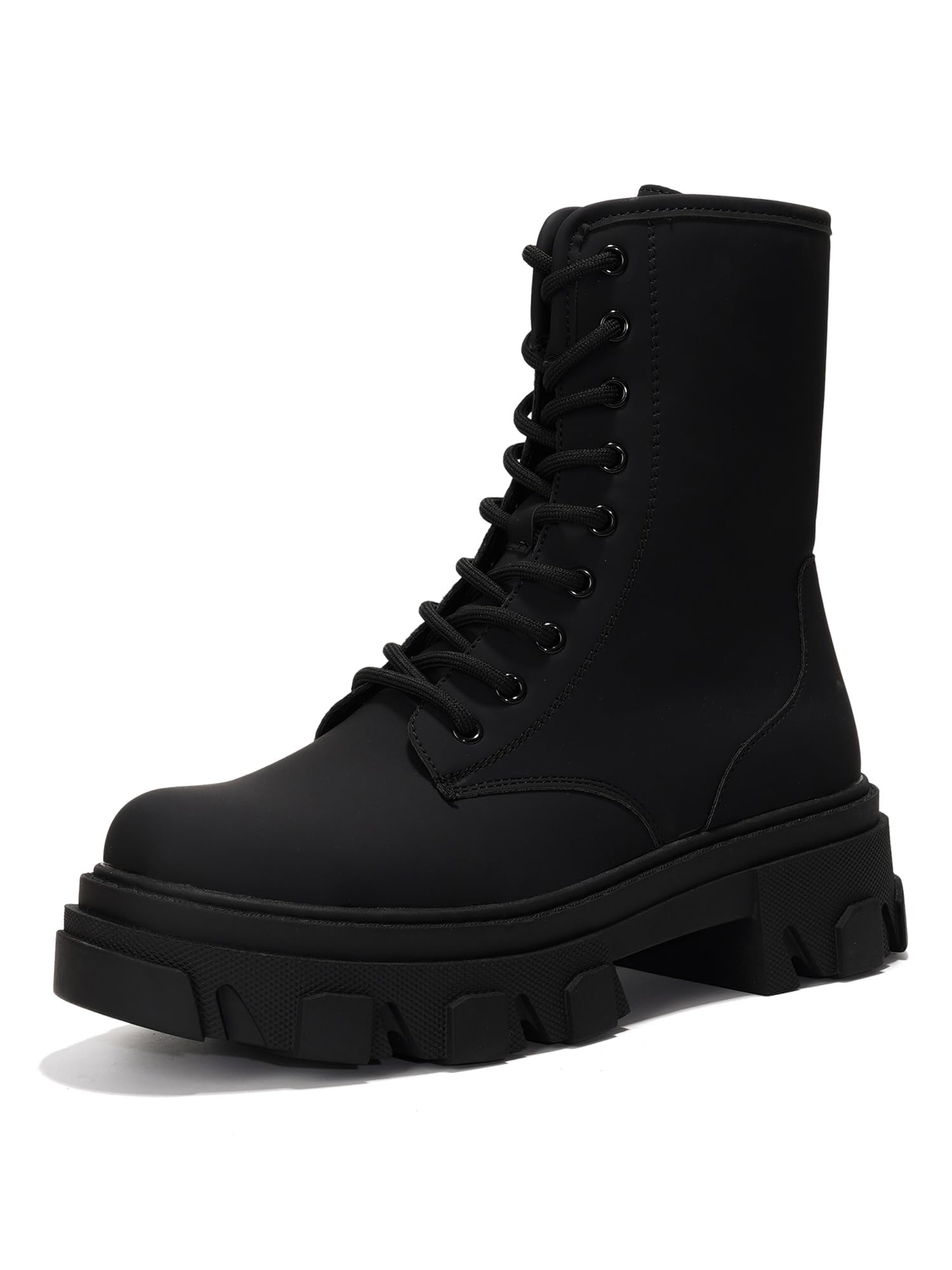 Womens Chunky Heel Combat Boots Platform Ankle Booties Lace Up Fall Winter Streetwear Fashion Boots Comfortable Block Heel
