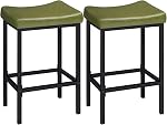 HOOBRO Bar Stools, Set of 2 Bar Chairs, Counter Height Stools, Saddle Stools with Curved Surface, Kitchen Stools, 63 cm, 6 cm Thick Upholstery, for Kitchen, Dining Room, White and Gray WG10BY01