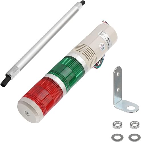 Othmro Luz de señal industrial, columna LED, alarma redonda, luz indicadora de luz continua, luz de advertencia roja y verde, DB, 90 db, 24 V, 3 W,