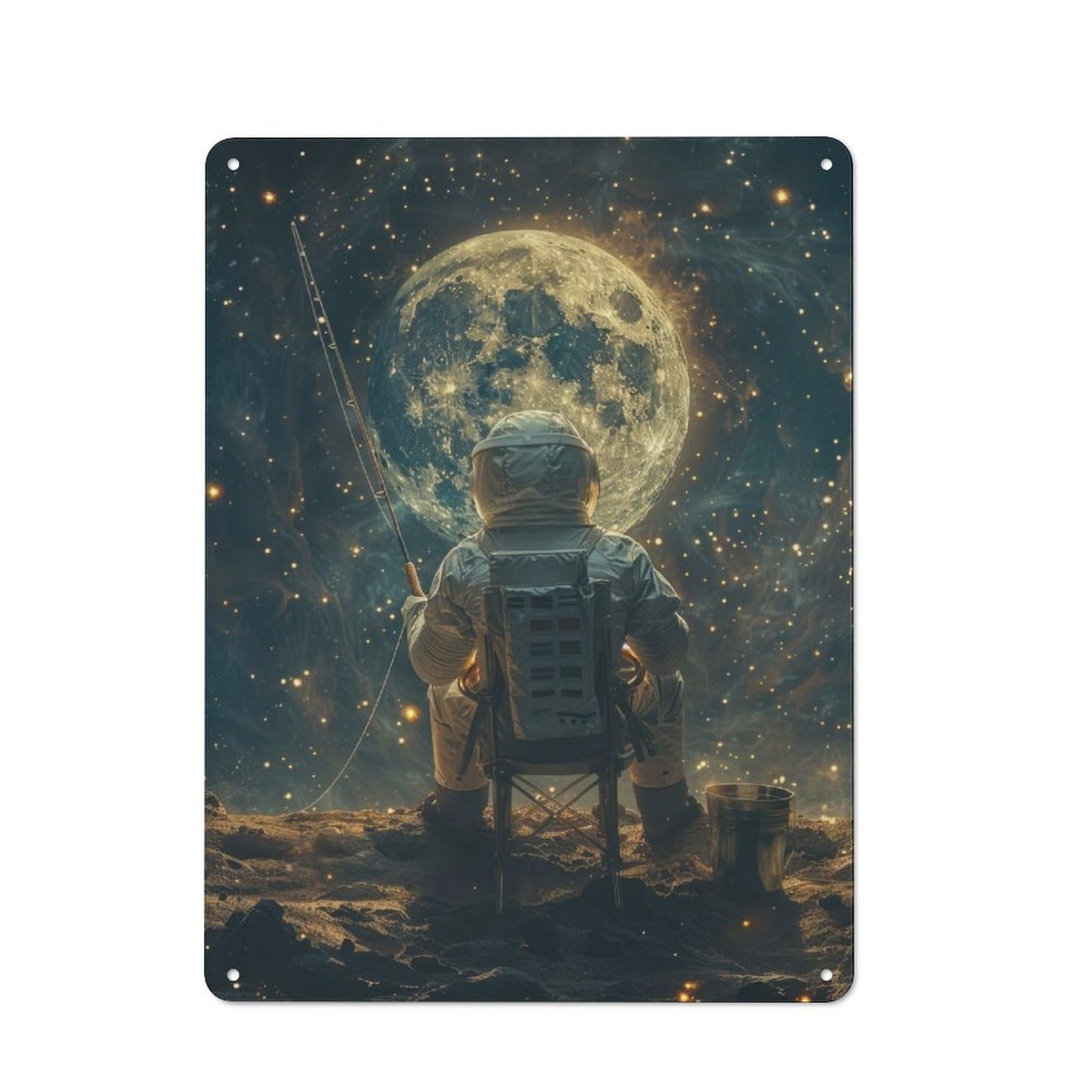 Junmoney Astronaut Space Fishing Vintage Tin Sign 40X30cm With For Guest Room Or Hallway, Suited To Wall Displays In Guest Rooms And Hallways