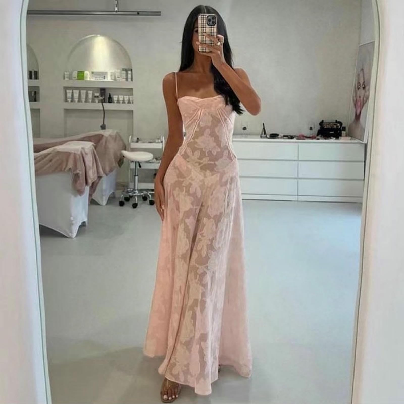Damska długa spódnica Lato Bohemian Scarf Neck Koktajlowa Kwiatowa Sukienka Maxi-Rose-m