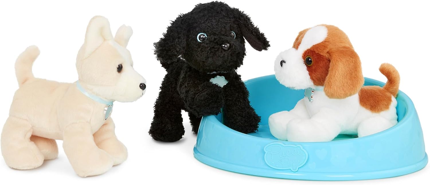 Pucci Pups – Adopt-a-Pup – Shih Tzu, Chihuahua, Poodle – Plush Toy Dogs with Dog Bed – Plush Dog for Kids 2+ Years