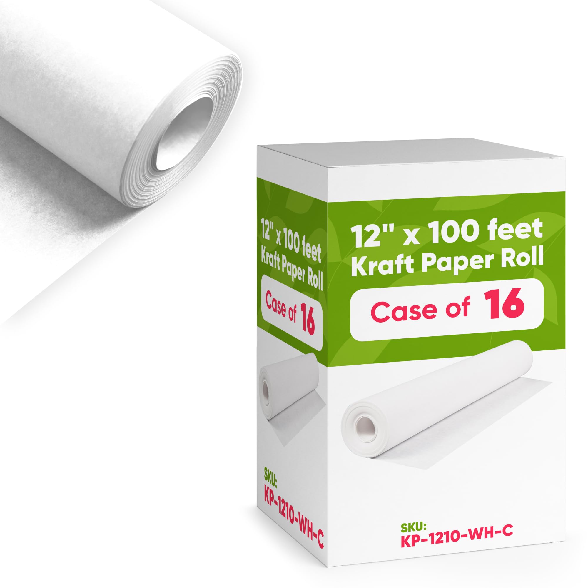 Paclord Papel kraft blanco de 12 x 1200 pulgadas (100 pies) (caja de 16 rollos), 45 libras de grosor, papel de manualidades para escuela, papel de color artístico, envoltura de regalos, papel de