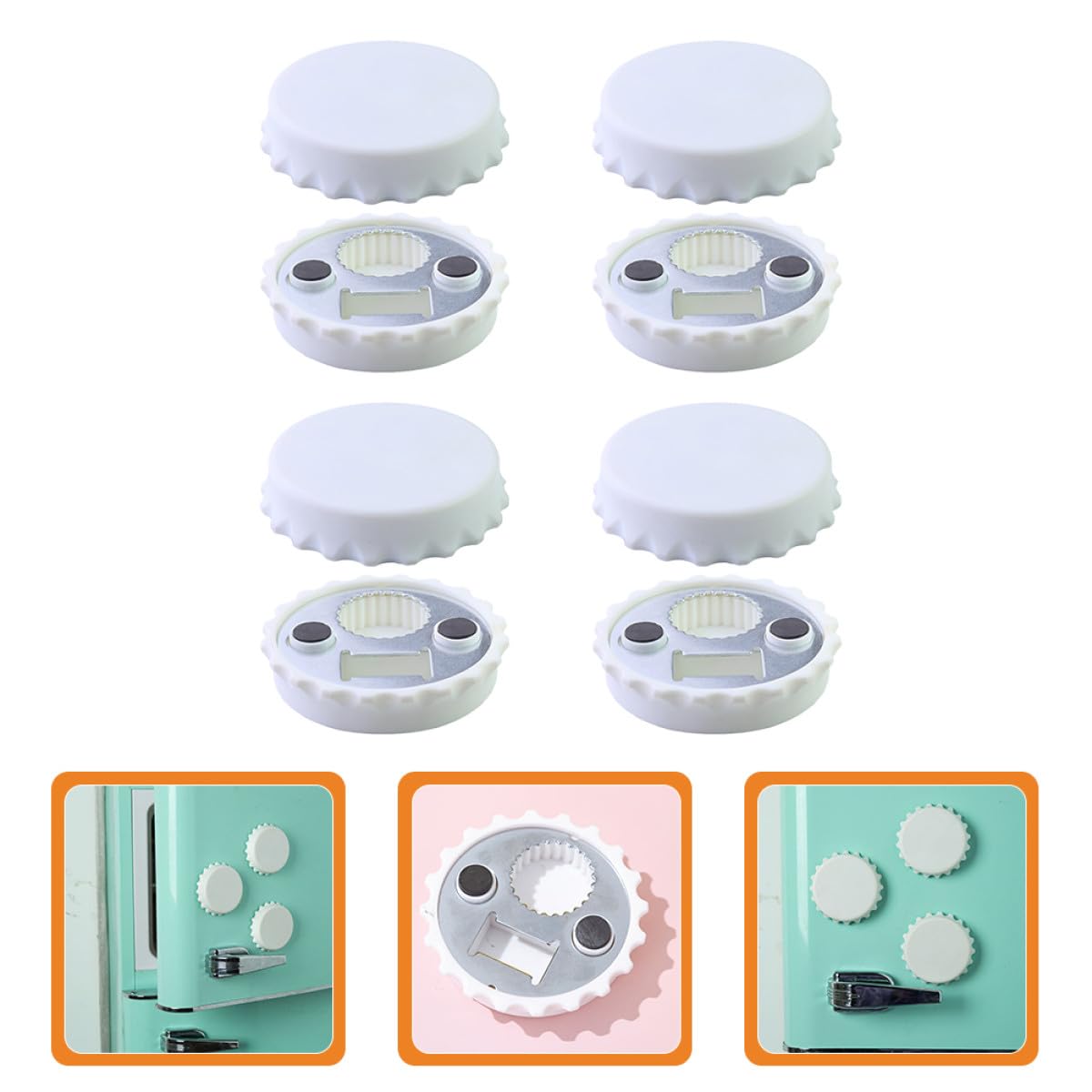 Apribottiglie Magnetico a Cappuccio, Set 8 Pezzi Bianco