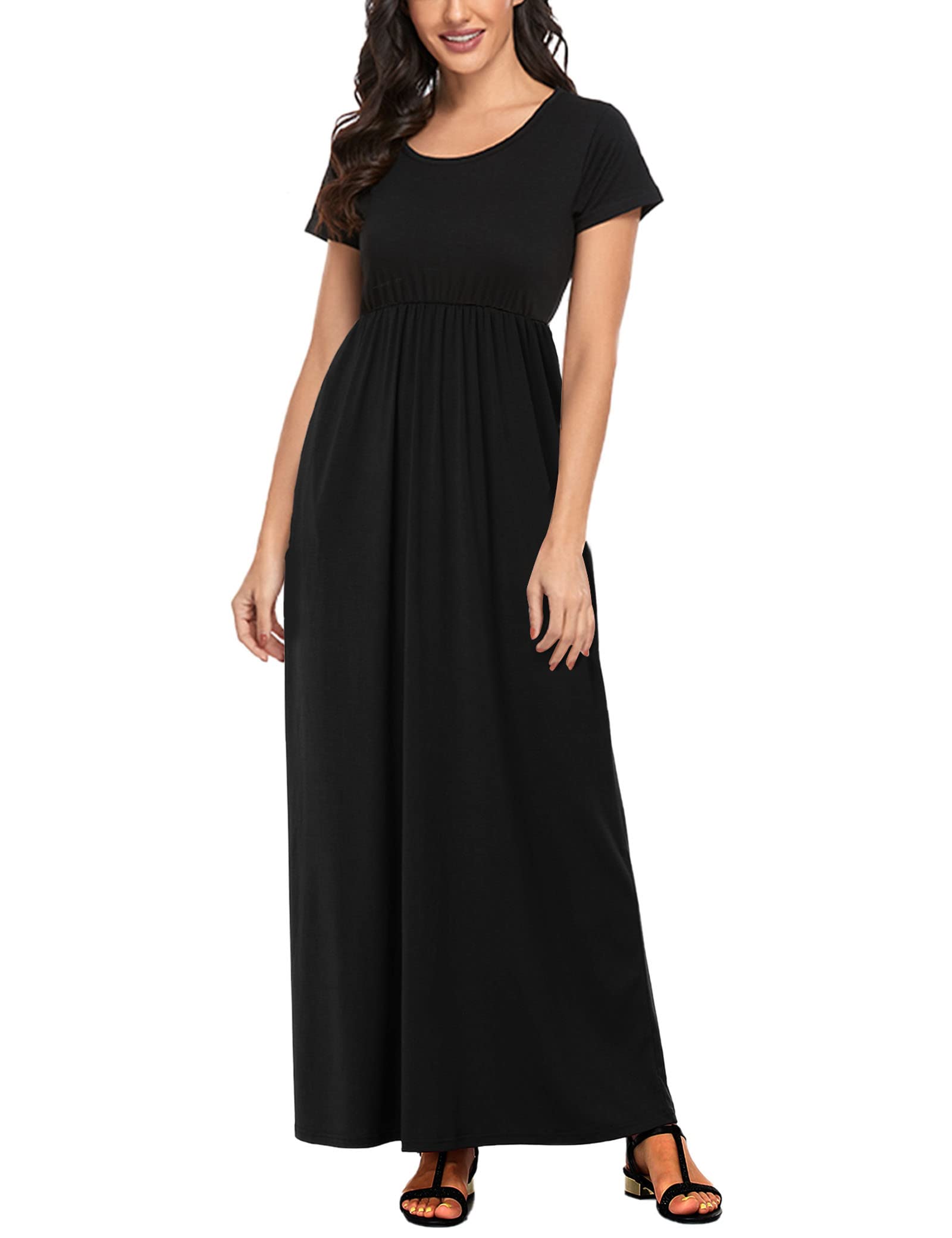 Lacavocor Womens Short Sleeve Maxi Dresses Empire Waist Long Dress