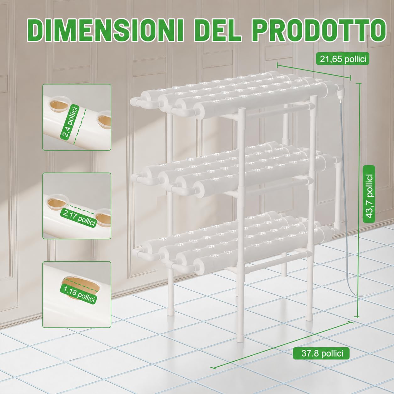 Hydroponic System Grow Kit 108 siti vegetali a 3 Strati in PVC, idroponico per Colture acquatiche,Piante da Giardino e esperimenti idroponici, 96 × 55 × 111 cm