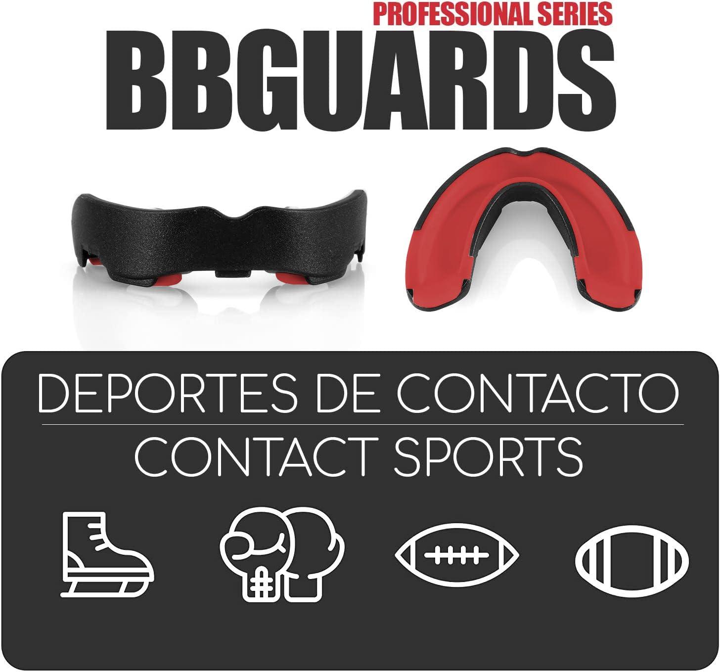 BBGuards Protector Bucal Boxeo, Rugby, Hockey, Kick Boxing. Protección Dental Adultos para Hombre y Mujer. Protecciones Bocales para Dientes Muay Thai, Futbol, Karate, Taekwondo, MMA (Rojo-Blanco) — view 2
