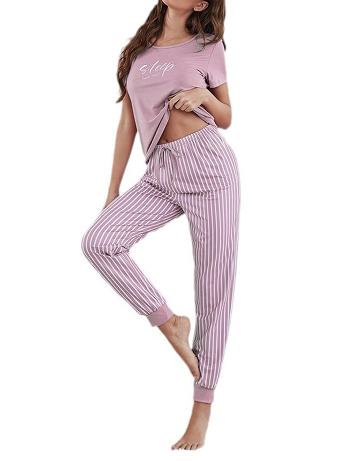 GOSO Conjunto Pijamas para Mujer Cartoon Print Top de Manga Larga y Pantalones Sleepwear Conjuntos de salón Suave para Dormir