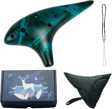 Ocarina Musical Instrument, 12 Hole Ocarina Alto C Instrument, Easy Operation, Beautiful Sound, Professional Smoker Pottery, Songbook Neck Cord with Carry Bag for Beginners and Music Lovers