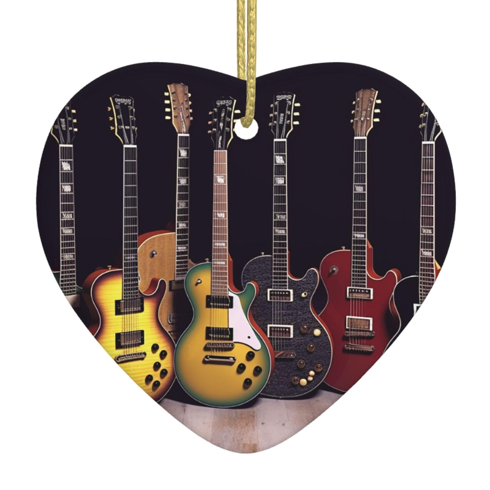 Ceramic Christmas Tree Hanging Ornaments with Gold Ropes Christmas Tree Decorations Heart Ceramic Guitar Collection Pendant Keepsake Decorations for Holiday Xmas Gift Ideas
