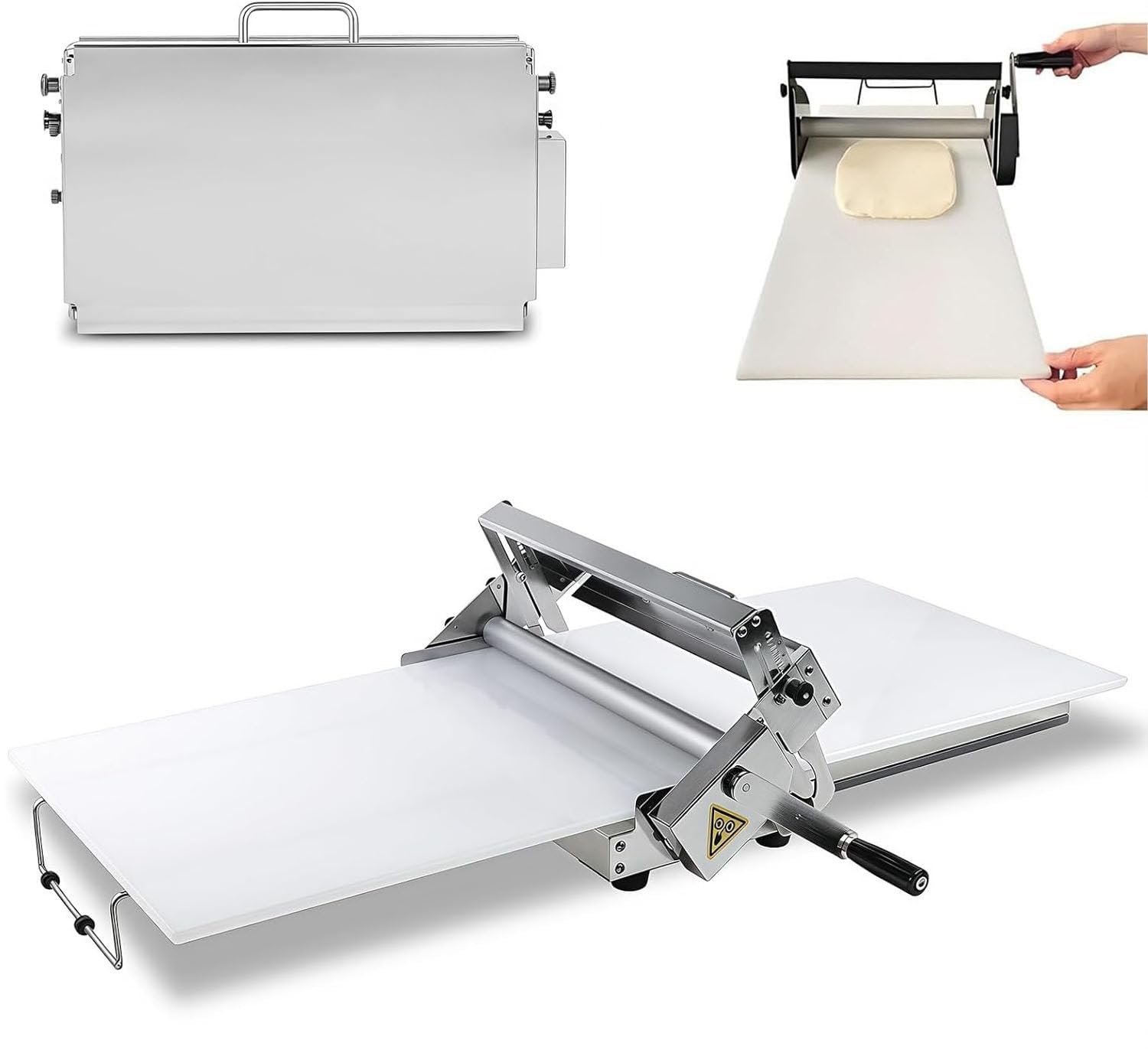LjlXanthiper Folding Dough Rolling Machine,Manual Dough Sheeter Machine,Stainless Steel Pastry Roller with Adjustable Thickness 0.5-17.5mm/0.5-27mm,For Bakery,Pizza,Croissant Model300