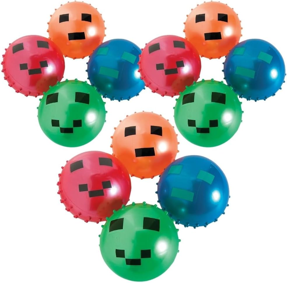 Fun Express Assorted Vinyl Inflatable Pixel Spike Balls - 5" Inflated Size (Pack of 12) - Perfect for Outdoor & Indoor Play