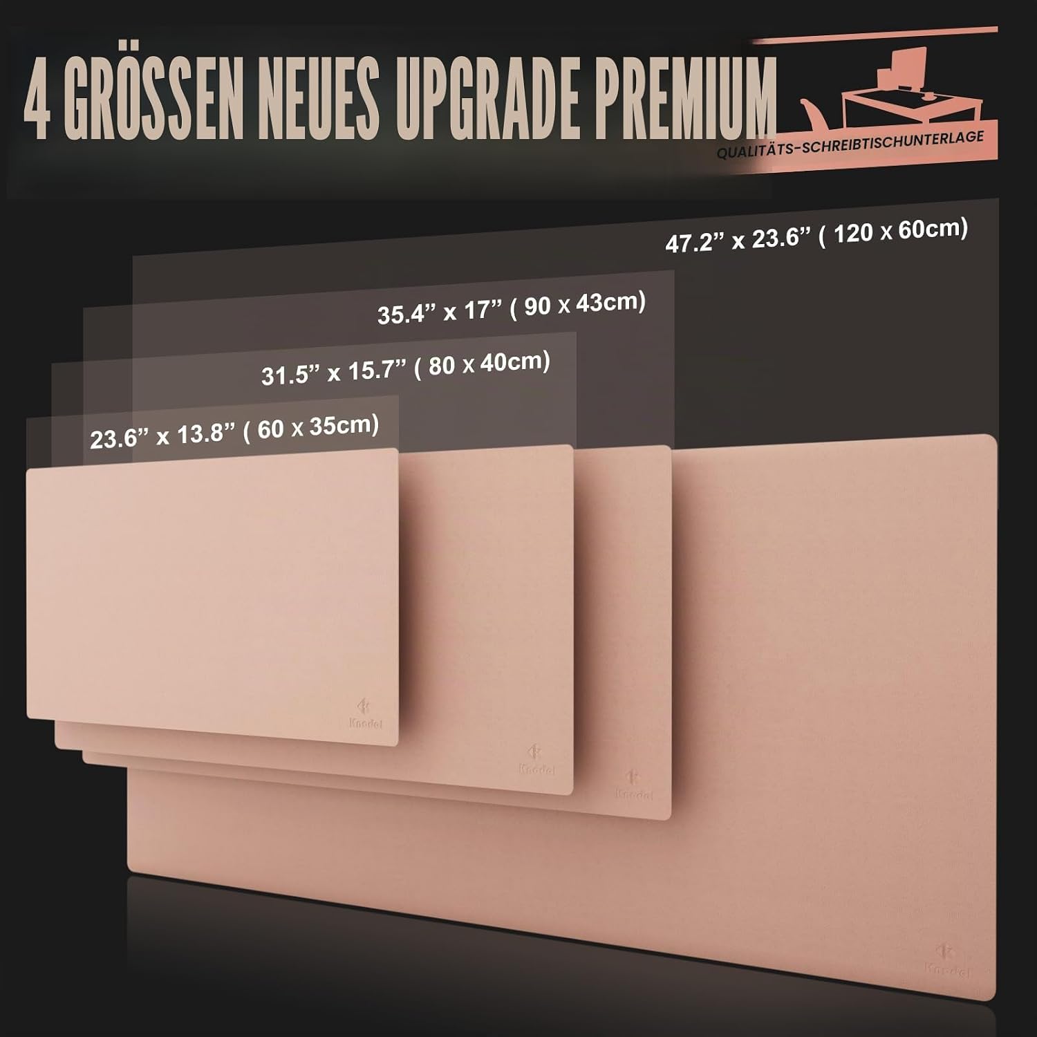K KNODEL Leder Schreibtischunterlage, Tischunterlage, 40 x 80cm, Rosa | Schreibtischunterlage, Tischunterlage, Tastatur Matte, Mauspad, Mousepad, schreibtisch matte für Computer, Laptop