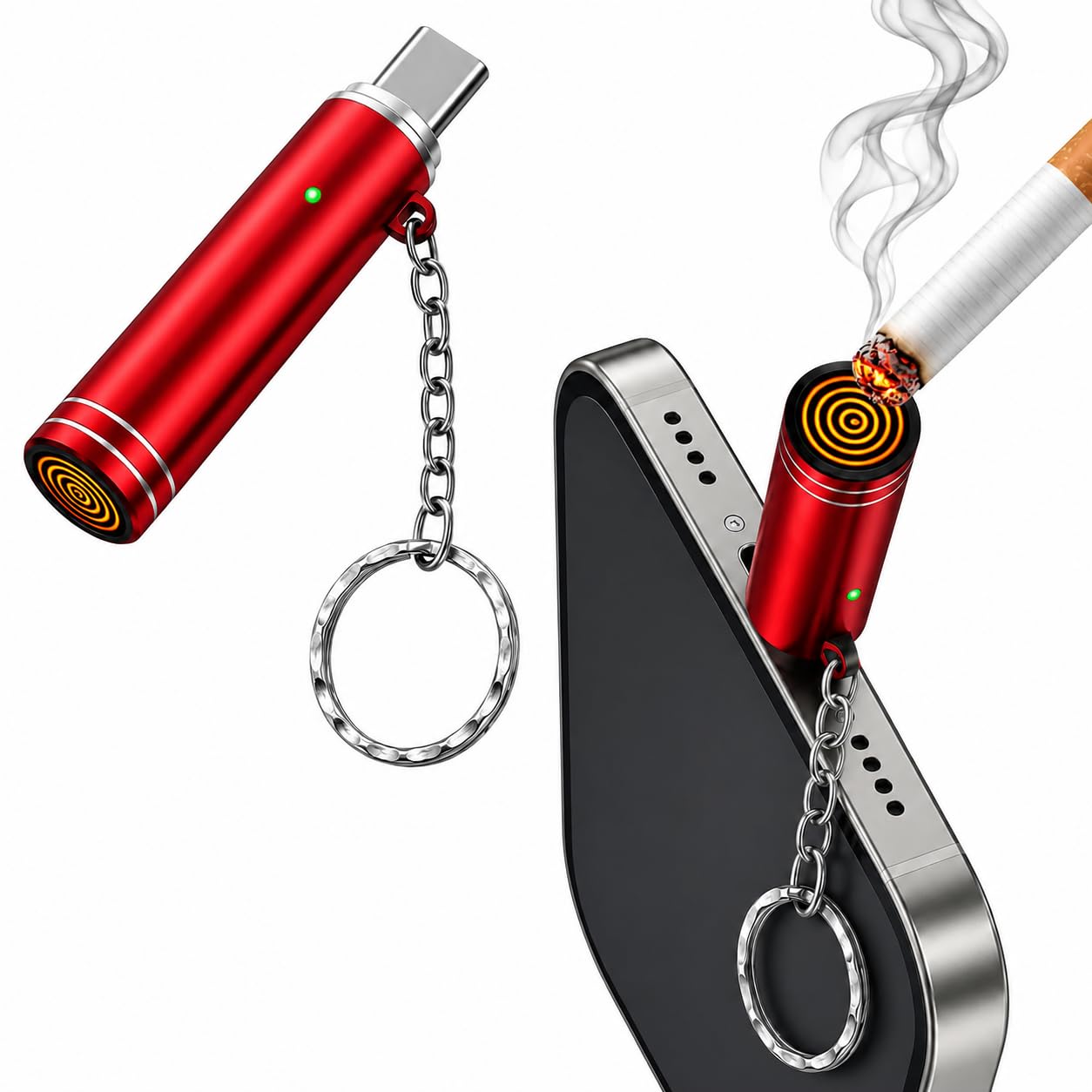 USB Cigarette Lighter Type C | Flameless Electric Rechargeable Coil Lighter | Blow Activated Smart Sensor | Windproof Portable Mini Keychain Lighter for Mobile Phones (Red) (Pack of 1)-image-45