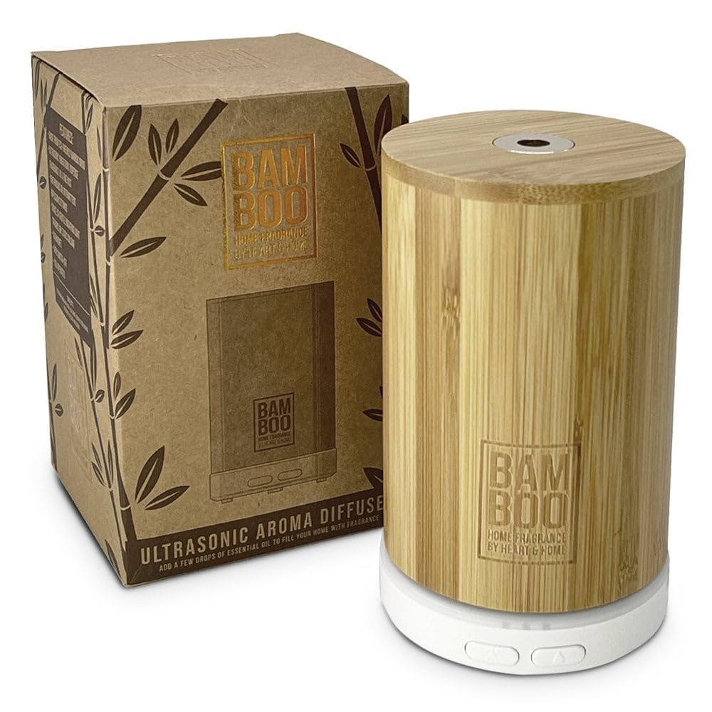 Aroma Diffuser Bamboo Natural 90x150mm USB LED Auto Shut-Off Ultrasonic Compact