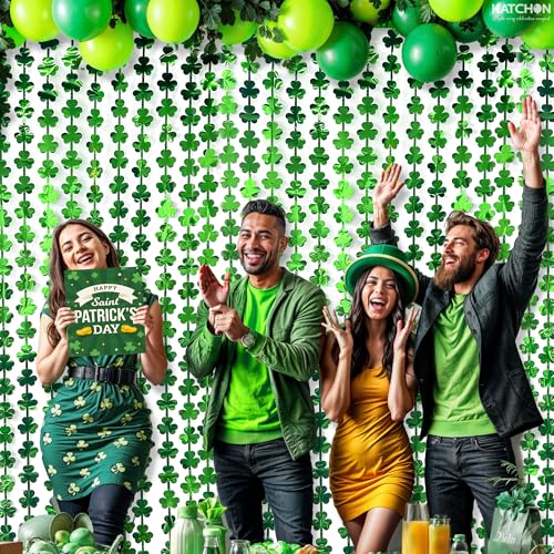 Image of KatchOn, St. Patrick's Day Tinsel Curtains - 6.5X3.28, Pack of 3 | St Patricks Day Decorations, Tinsel Backdrop, Green Shamrock for Photo Booth Props Backdrop, Stage Decorations, Irish Party Decor