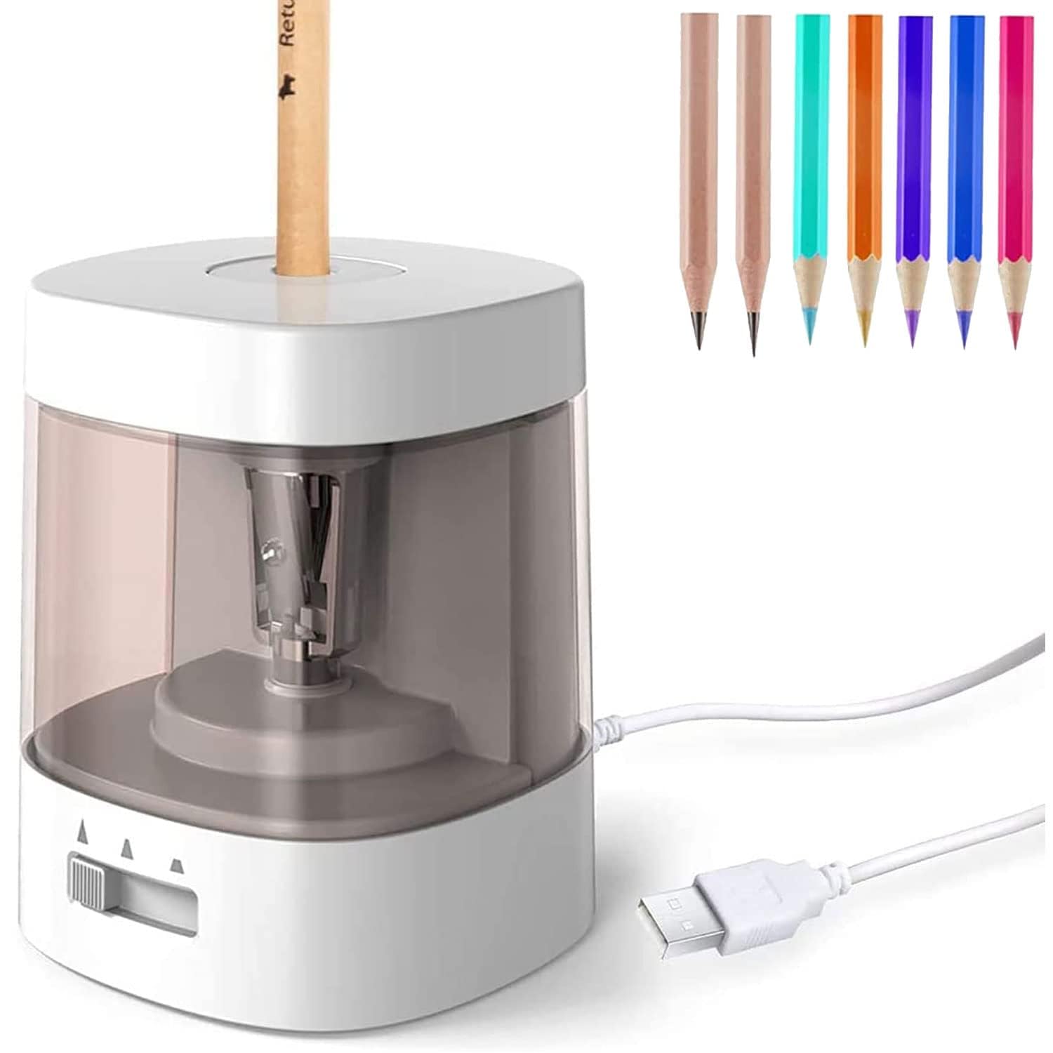 Khazna Electric Pencil Sharpener, Auto-Stop Feature and Heavy Duty Helical Blade Pencil Sharpener USB & Battery Operated 3 Adjustable Sharpening Modes for 6-8mm Diameter Pencils for Student Office