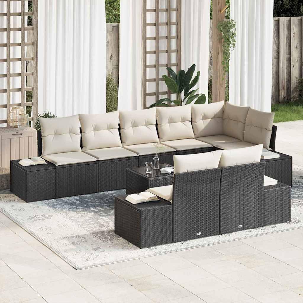 Fengshui Sofa ogrodowa z poduszką, 9-częściowy, czarny i kremowy