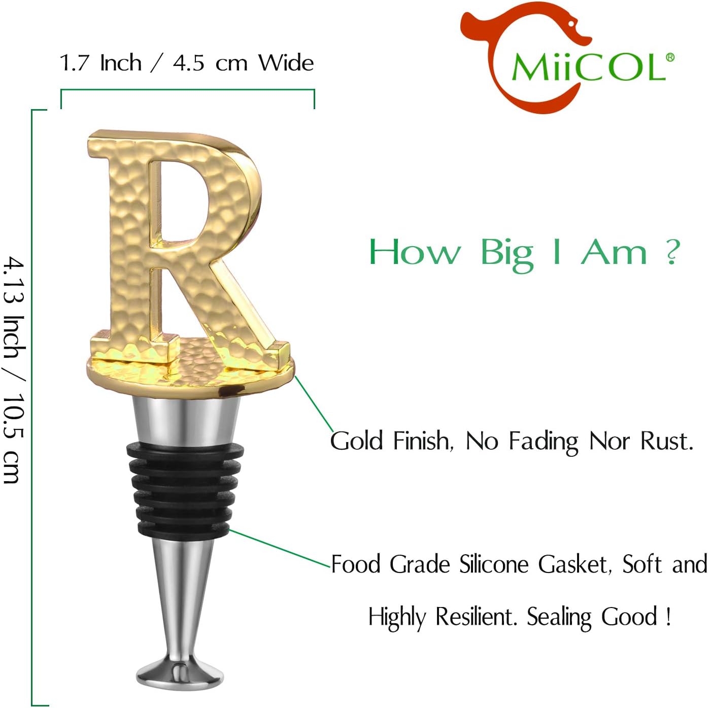 Miicol Initial Letter Wine Stopper, Monogram Hammered Metal, Perfect Wine Gift, Elegance Meets